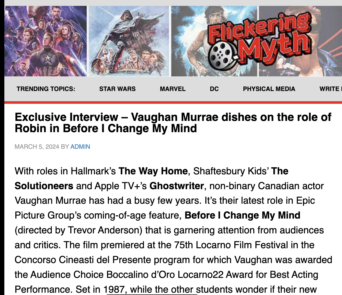 Exclusive Interview – Vaughan Murrae dishes on the role of Robin in Before I Change My Mind